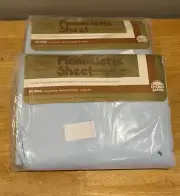 Flannelette Double Flat Fitted Bed Flannel Sheet Blue Vintage Bibb Cotton