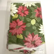 Vintage Plastic Christmas Tablecloth Red White Poinsettias Pine Cones 52" x 70"