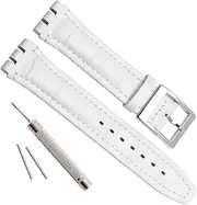 [OliBoPo] Alligator Grain Cow Leather Stainless Steel Buckle Watch Band Strap for Swatch