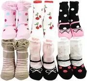kilofly Non-Skid Baby Girl Socks, 6 Pairs, Infants to Toddlers