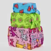 NEW! Baggu 3D ZIP SET in “KEITH HARING” — 3 Expanding Recycled Nylon Pouches