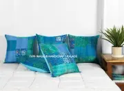 Aqua Handmade Kantha Patchwork Cushion Cover Indian Silk Pillow Case 16" Throws