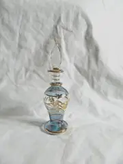 Egyptian Glass Perfume Bottle Handmade Gold Accent Red / Blue / Green 5.75" # 28