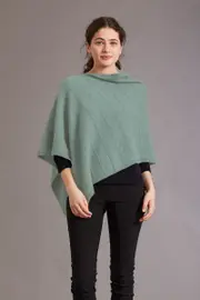 McDonald Possum Merino Womens Poncho With Garter Detail-Mint