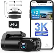 3K Dash Cam Front WiFi Car Camera with 64G Card and 3-core Hardwire Kit for 72 Hours Parking Monitor, 0.96" Display Driving Recorder, APP Control, HDR 2.0, Loop Recording, Night Vision