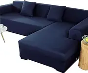 L Shape Sofa Cover, 2 Piece Sectional Couch Cover, High Stretch Chaise Lounge Sofa Slipcover Spandex Furniture Protector for Living Room (Color : Navy Blue, Size : 2+3 Seaters)