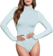 [Caihoyu] Solid Color Pure Plain Light Blue long sleeve Cute Tops for Women Going Out Shapewear Top Sexy Tops for Women Going Out High-Neck, Color 4, X-Large