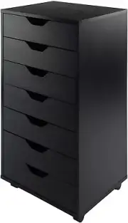 7 Drawer Dresser Closet Cabinet Organizer Cutout Handle with Wheels Wood Black