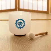 7 inch G Note Throat Chakra Pattern Frosted Quartz Crystal Singing Bowl