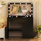 Black Dressing Table With Large LED Makeup Mirror 5 Drawers Dresser Vanity Desk