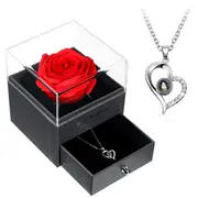 I Love You Necklace and Storage Box Set Heart Pendant Necklace with 100 Languages Projection for Valentine Day-Silver
