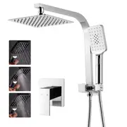 ACA 8 inch Bathroom Shower 200mm Square Chrome Shower Head Set Top Water Inlet with Handheld Spray and Wall Taps