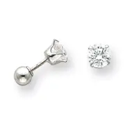 14K White Gold 5mm CZ & 4mm Ball Reversible Stud Earrings Madi K Child's Jewelry