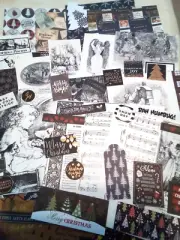 Junk Journal Supplies, 90 Pc Black & White Christmas
