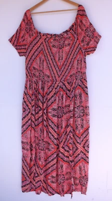 New Autograph Dress 26 Womens Maxi Shirred Red Pink Hem Splits on Front