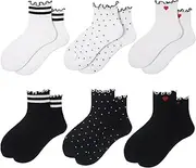 [MarJunSep] Ruffle Frilly Ankle Socks for Women Teen Girls Cute Crew Socks Striped Dots Heart Ribbed Thin Cotton Socks