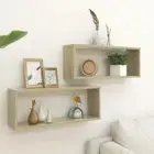 Wall Cube Shelves Set of 2 Sonoma Oak Wood Floating Storage Units 60x15x23 cm