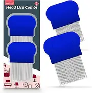SOL 2pk Head Lice Combs for Kids & Adults - Metal Nit Comb with Micro Precision Teeth for Nits Removal - Gentle on Scalp, Suitable for All Hair Types, Comfortable Grip, Easy to Clean, Great for Fleas