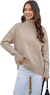 [DANCOLOR] Turtleneck Drop Shoulder Sweater - Casual Pullover with High Neck and Long Sleeve