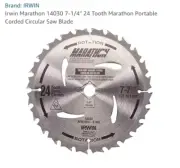 Irwin Marathon 14030 7-1/4" 24 Tooth Marathon Portable Corded Circular Saw Blade