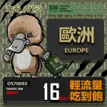 【鴨嘴獸 旅遊網卡】TRAVEL SIM 歐洲16天上網卡 歐洲上網卡(輕量型上網 歐洲網卡 吃到飽網卡)