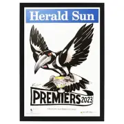 2023 Collingwood Premiers 70CMx50CM Magpies Mark Knight Poster Weg Wooden Framed