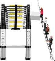 Ladder,Outdoor Ladders,Telescopic Ladder,Portable Telescopic Folding Multi-Functional with Protective Space, Solid Aluminum Alloy, Attic Extension Capacity 150 Kg,3.2M/10.4Ft,3.2M/10.4Ft