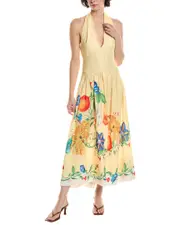 REVERIEE Halter Linen-Blend Midi Dress