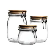 Argon Tableware 3 Piece Airtight Storage Jars With Wooden Lid Set
