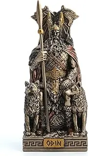 Veronese Design 3 1/2 Inches Norse God All Father Odin Sitting on Throne Miniature Resin Figurine Handpainted Bronze Finish