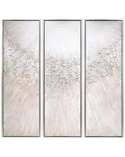 Empire Art Direct Silver Radiant Trio Textured Glitter Hand-Painted Framed Canvas Wall Art with Silver Leaf