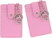 [Telidif] 2 Pack PU Leather Bus Pass Holder, ID Card Holders with Keychain, Slim Travel Wallet for Credit Cards, Work Badge, Driver’s License, Office ID, Bank Cards, and Transit Pass, Pink, One Size,