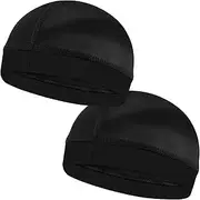 2PCS Silky Stocking Wave Caps for Men, Doo Rags Compression Cap for 360, 540, 720 Waves (Black)