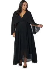 [Pink Dusk] Electric Chemistry Cape Maxi Dress in Black