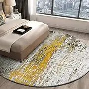 Circle Short Pile Carpet Non Slip Design, Living Room Bedroom Office Dining Kitchen Mat Gray Yellow Modern Abstract, Beige, 200 x 200 cm