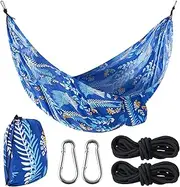 Outdoor Camping Hammock - Camping Gear - Portable Hammocks with Hanging Ropes - Parachute Lightweight Hammock - 210D Nylon Tree Tent for Camping, Travel, Beach, Backyard, Hiking, Indoor (Blue)