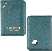 [Hennaja] Passport Holder with Airtag Slot, Airtag Passport Wallet for Men Women, Slim Leather Passport Holder Case Family for Travel Anti-Lost, 1-Dark Green, 1Pcs, Minimalist