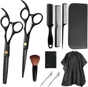 zolyet Hairdressing Kits 13 PCS Stainl Steel Professional Barber Scissors Set Hair Teeth Trimmer Flat Cutting Shears Comb Black