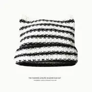 Cat Ear Striped Knit Beanie Stripes - Black & White - One Size