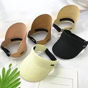 [DJH] Ladies Sun Hats, Floppy UV Protection Women's Summer Hand-Woven Foldable Wide Brim Fisherman Raffia Straw Summer Holiday Accessroies Packable Adjustable,Black