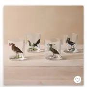 John Derian Multicolor Assorted bird highball Designs Cocktail Glasses 4 pcs Set