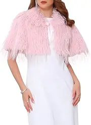 [WOMLAYOUT] Women's Faux Fur Shrug for Evening Cocktail Bow Tie Neck Bridal Wedding Elegant Cardigan