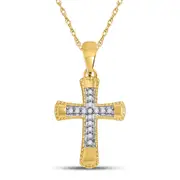 10k Yellow Gold Round Diamond Small Flared Cross Pendant 1/10 Cttw