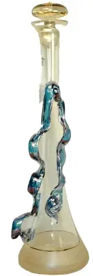 ION TAMAIAN Art Glass Hand Blown Decanter Tall Fused Glass Romania New