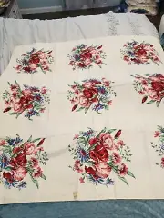 Vintage Hand decorated All Linen Tablecloth NOS 52x53 SIGNED nwt