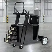 PORIYA 4 Drawers Welding Trolley Cart,120Kg Capacity with 2 Holders,Rolling Trolley Cart Mechanic,Plasma Cutter Bench with Tank Storage