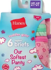 NEW Hanes Toddler Girls Briefs Size 2T - 3T "Our Softest Panty" PACK OF 6