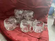 NIB Nestle Nescafe World Globe Frosted Glass Coffee Mugs Cups Vintage Set of 8