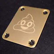 GUITAR NECK PLATE Custom Engraved Etched - Fits Fender - POOP Poo Emoji - GOLD