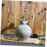 8.86 Inch Rustic Home Decor Ceramic Rustic Vase with Handle, White Grey